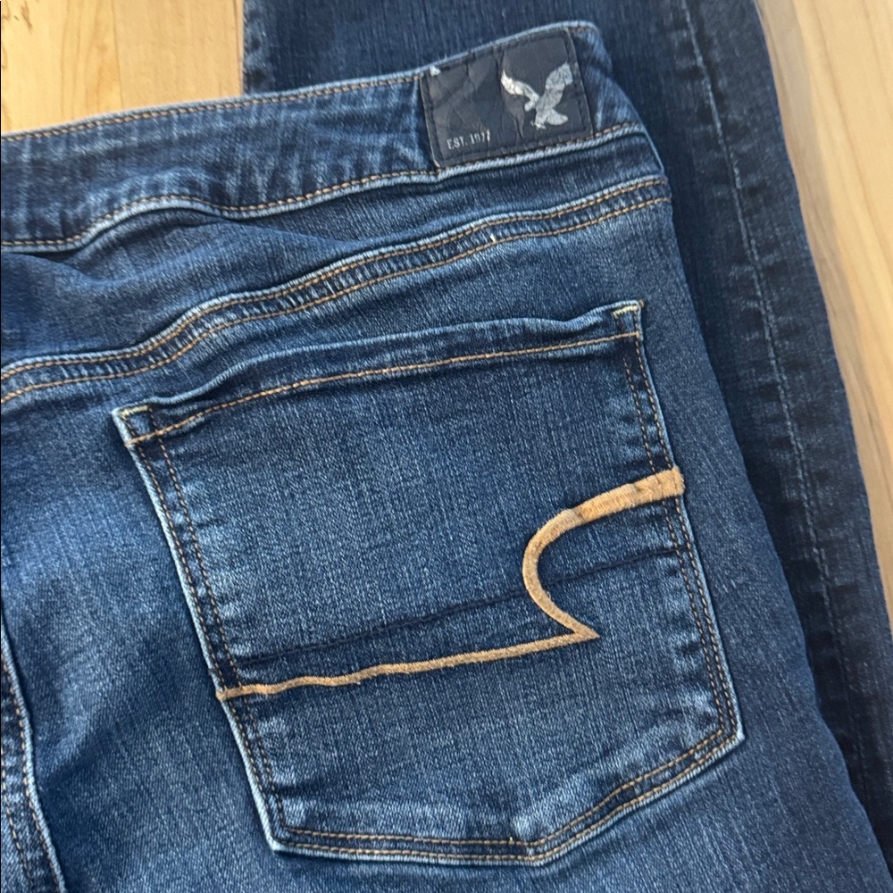 American Eagle Super Stretch Dark Blue Skinny Jeans 14 Short - Picture 2 of 5